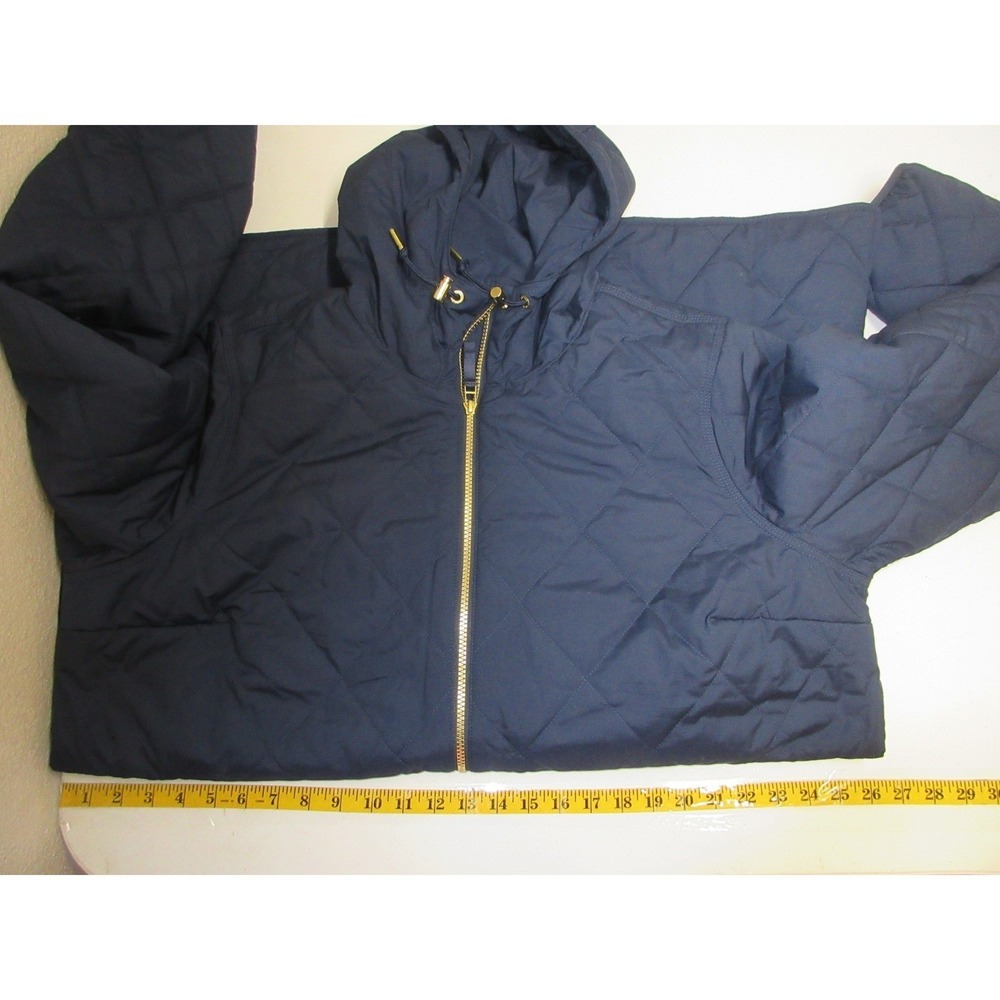 LL Bean Jacket Womens 2X Quilted Hooded Mid Length Pockets Outdoor Full Zip Blue - Picture 12 of 12